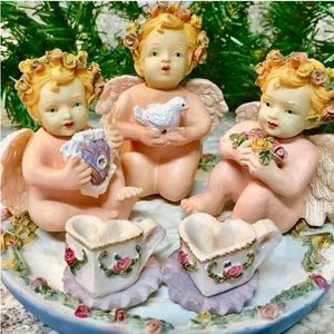 Vintage 1980’s Kneeling Angels Collector Resin Miniature Tea Set,  11pc perfect!